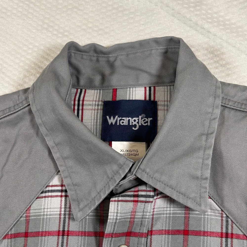 Wrangler Mens XL Western Brushpopper Pearl Snap Plaid Long Sleeve Cotton - Picture 8 of 10
